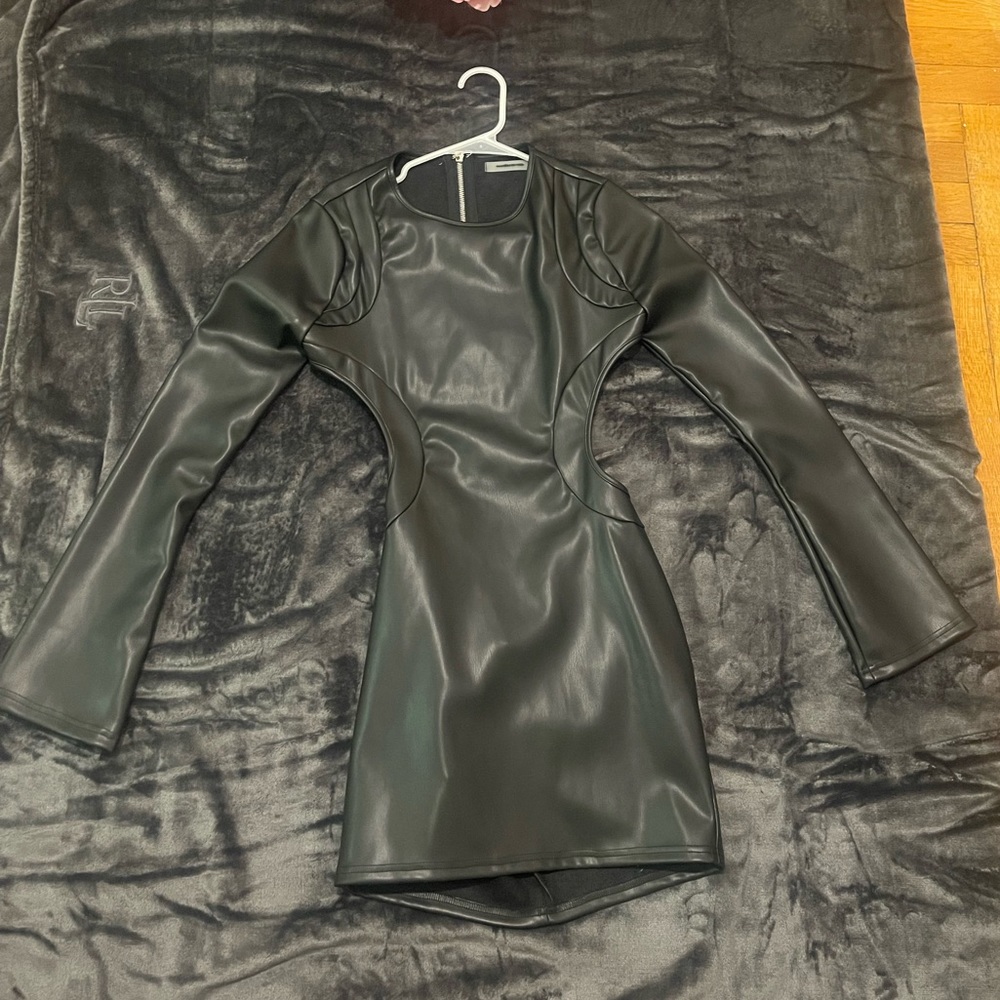 Backless leather mini dress